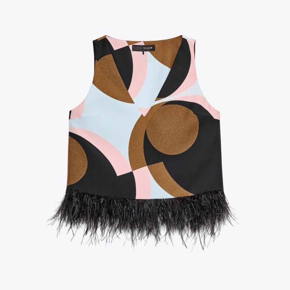 Stunning Geometric Top with Feather Trim (Available as a set)